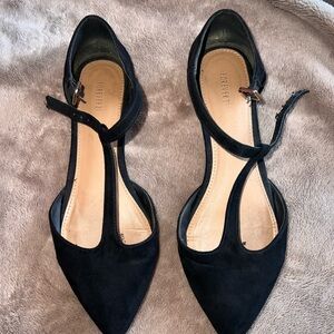 Forever 21 Black T-Strap Flats Suede-Like Finish